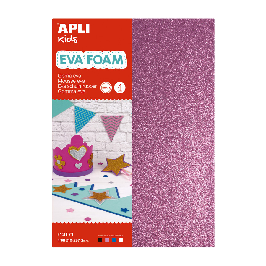 EVA foam glitter A4 white, black, red and blue