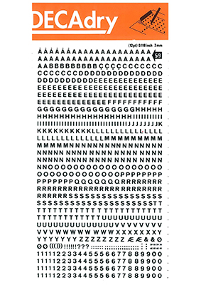 Rubbing letters and Numbers 3mm