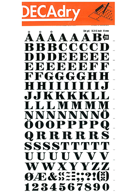 Rubbing letters and Numbers 8mm
