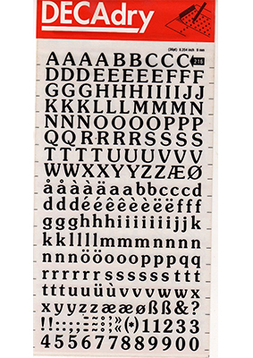 Rubbing letters and Numbers 9mm